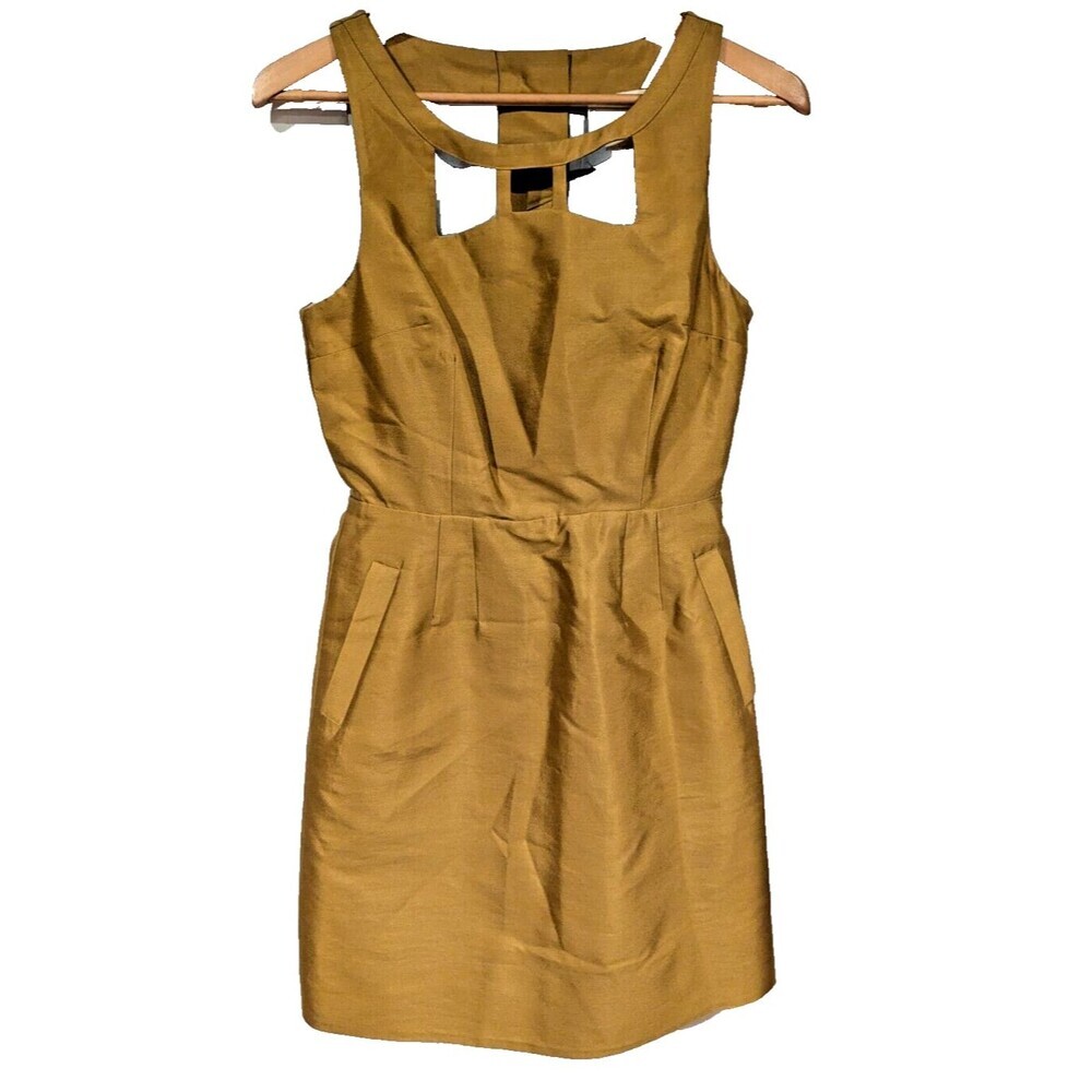 Anthropologie Maeve Chardonnay Sheen Dress Sz 4 Gold Party Silk Wool Holiday NYE